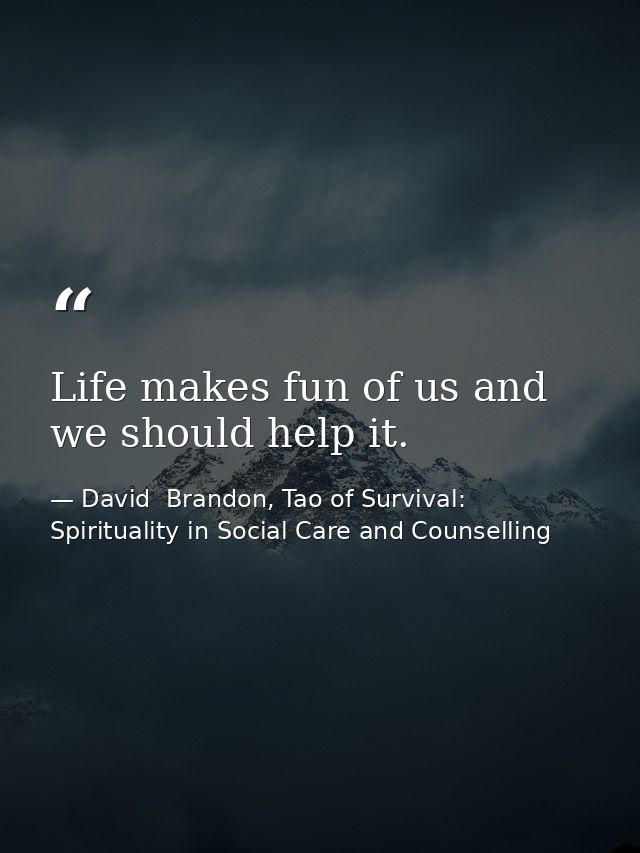 Life makes fun of us and we should help it. — David  Brandon, Tao of Survival: Spirituality in Social Care and Counselling