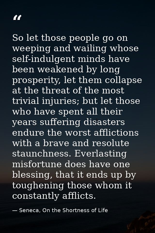 So let those people go on weeping and wailing whose self-indulgent minds have been weakened by long prosperity, let them — Seneca, On the Shortness of Life
