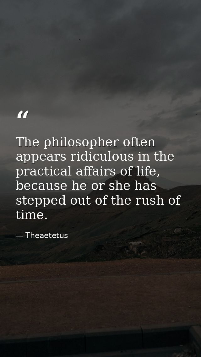 The philosopher often appears ridiculous in the practical affairs of life, because he or she has stepped out of the rush — Theaetetus