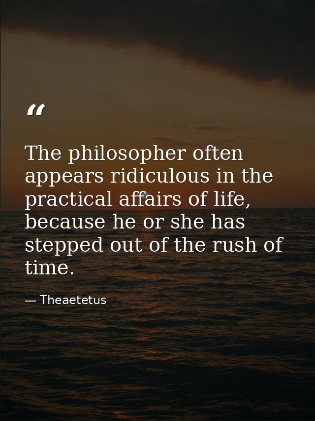 The philosopher often appears ridiculous in the practical affairs of life, because he or she has stepped out of the rush — Theaetetus