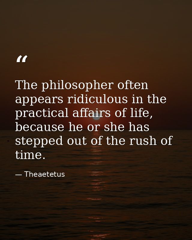 The philosopher often appears ridiculous in the practical affairs of life, because he or she has stepped out of the rush — Theaetetus