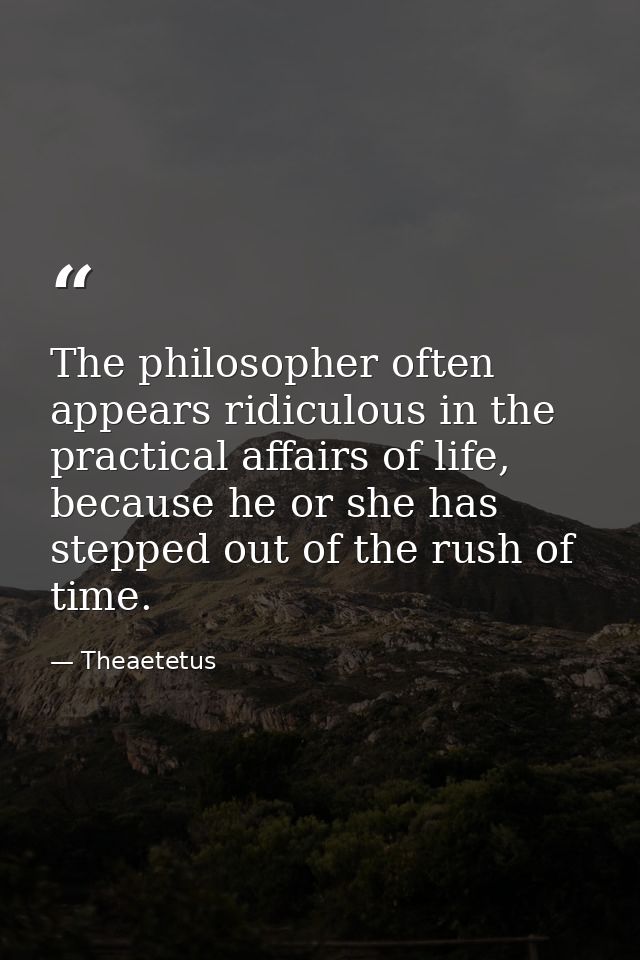 The philosopher often appears ridiculous in the practical affairs of life, because he or she has stepped out of the rush — Theaetetus