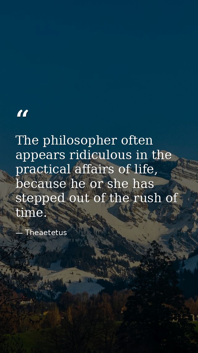 The philosopher often appears ridiculous in the practical affairs of life, because he or she has stepped out of the rush — Theaetetus