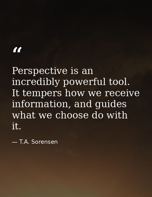 Perspective is an incredibly powerful tool. It tempers how we receive information, and guides what we choose do with it. — T.A. Sorensen