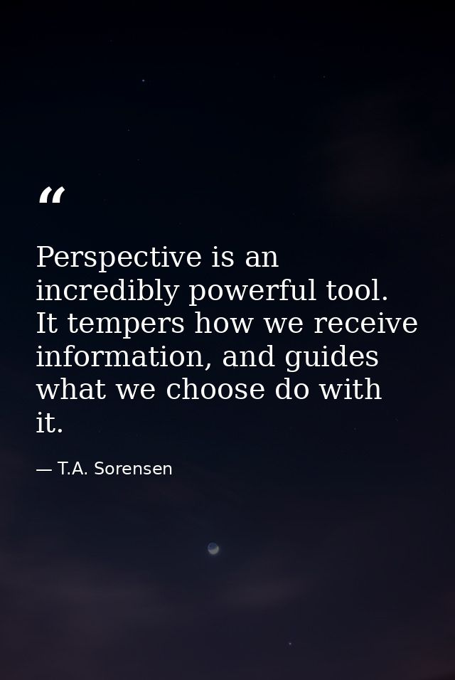 Perspective is an incredibly powerful tool. It tempers how we receive information, and guides what we choose do with it. — T.A. Sorensen