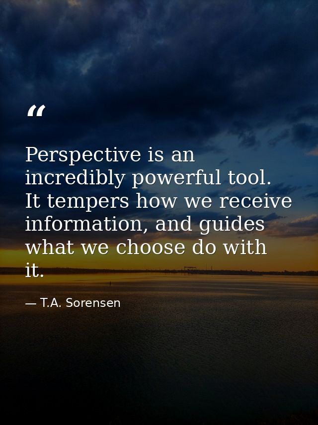 Perspective is an incredibly powerful tool. It tempers how we receive information, and guides what we choose do with it. — T.A. Sorensen