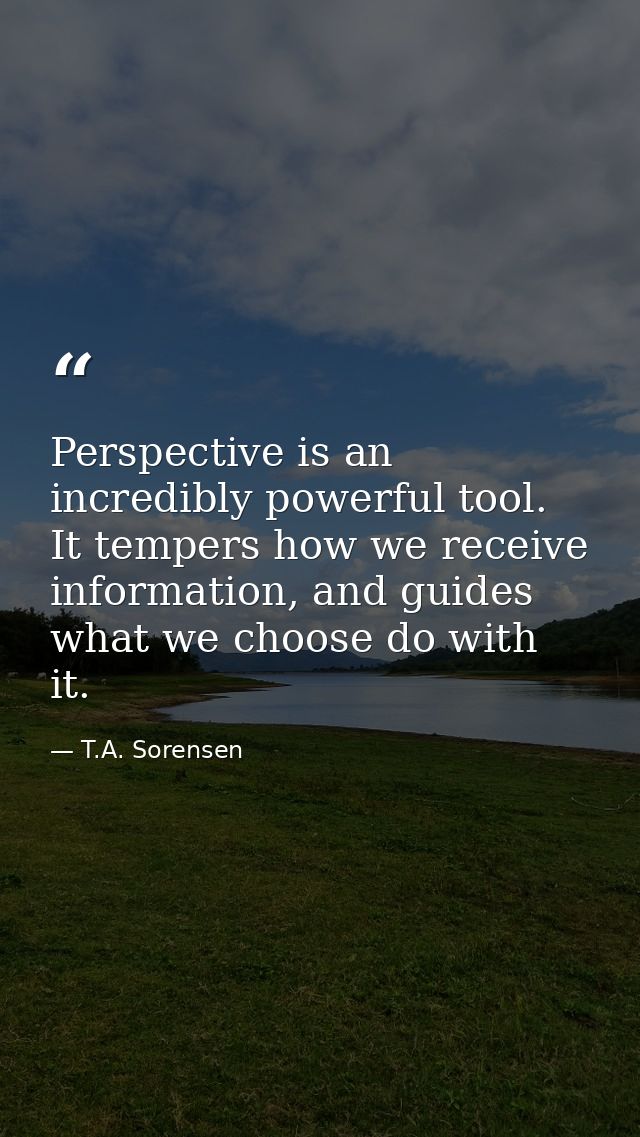 Perspective is an incredibly powerful tool. It tempers how we receive information, and guides what we choose do with it. — T.A. Sorensen