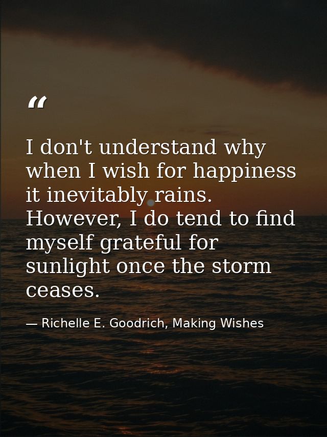 I don't understand why when I wish for happiness it inevitably rains. However, I do tend to find myself grateful for sun — Richelle E. Goodrich, Making Wishes