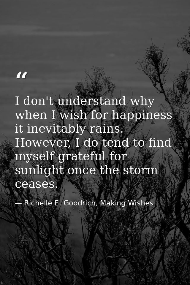 I don't understand why when I wish for happiness it inevitably rains. However, I do tend to find myself grateful for sun — Richelle E. Goodrich, Making Wishes