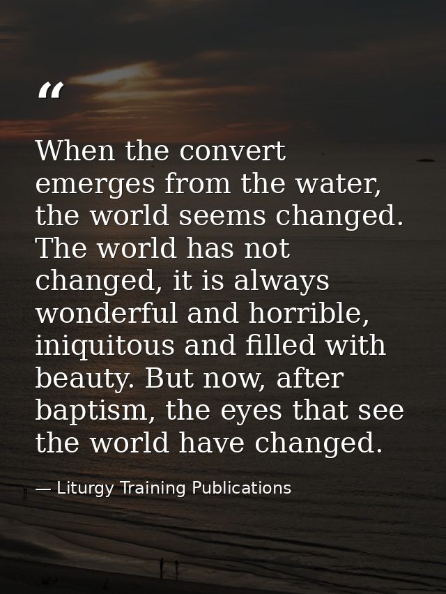 When the convert emerges from the water, the world seems changed. The world has not changed, it is always wonderful and  — Liturgy Training Publications