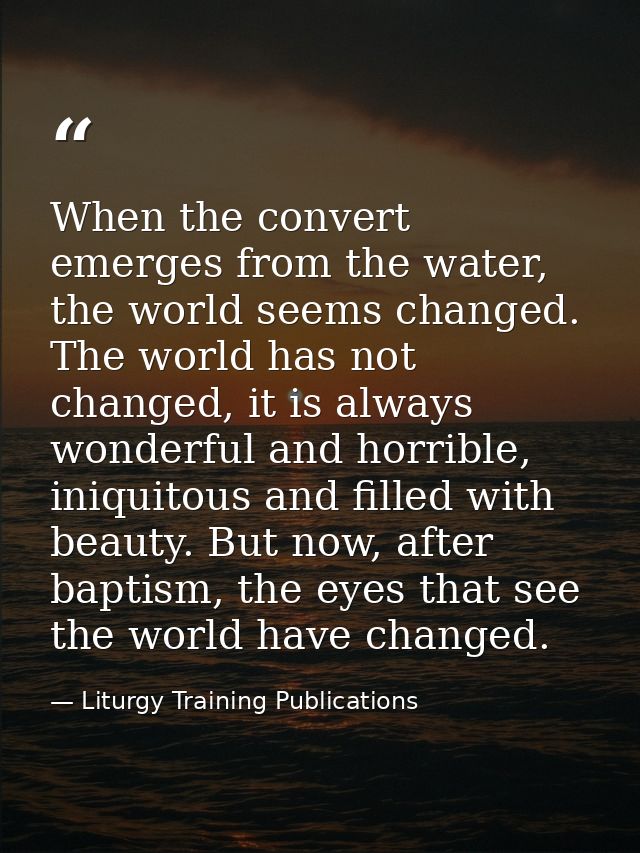 When the convert emerges from the water, the world seems changed. The world has not changed, it is always wonderful and  — Liturgy Training Publications