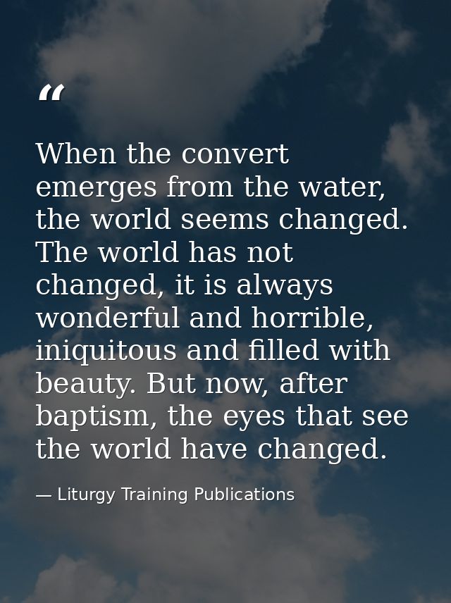 When the convert emerges from the water, the world seems changed. The world has not changed, it is always wonderful and  — Liturgy Training Publications