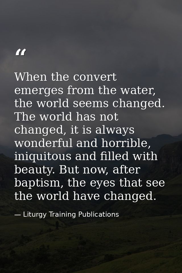 When the convert emerges from the water, the world seems changed. The world has not changed, it is always wonderful and  — Liturgy Training Publications