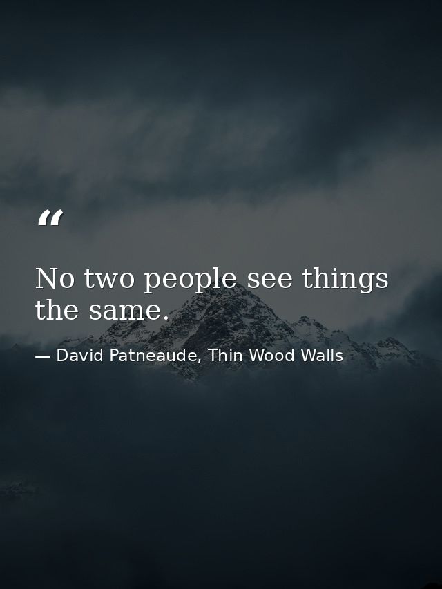 No two people see things the same. — David Patneaude, Thin Wood Walls