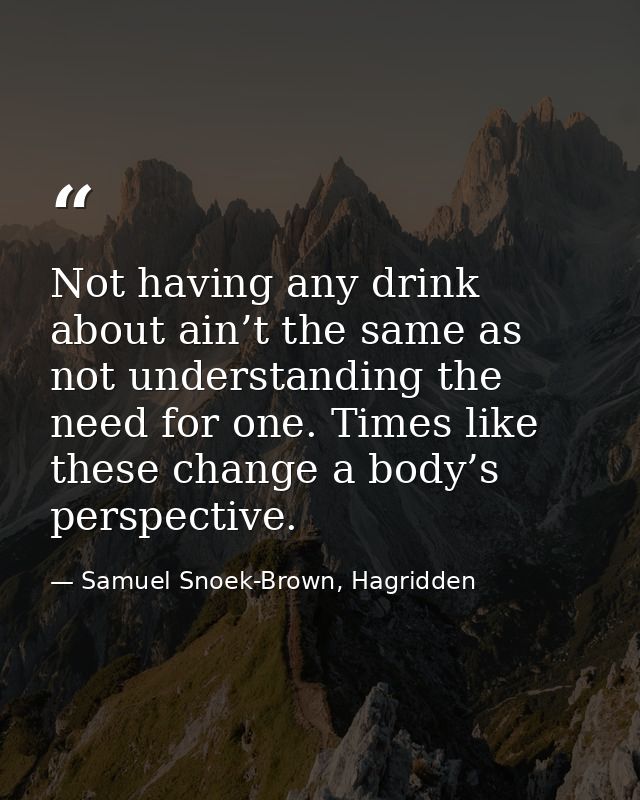 Not having any drink about ain’t the same as not understanding the need for one. Times like these change a body’s perspe — Samuel Snoek-Brown, Hagridden