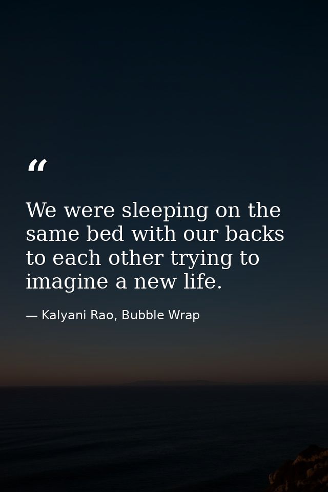 We were sleeping on the same bed with our backs to each other trying to imagine a new life. — Kalyani Rao, Bubble Wrap