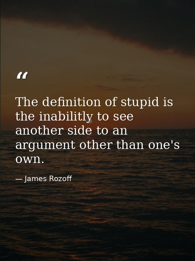 The definition of stupid is the inabilitly to see another side to an argument other than one's own. — James Rozoff