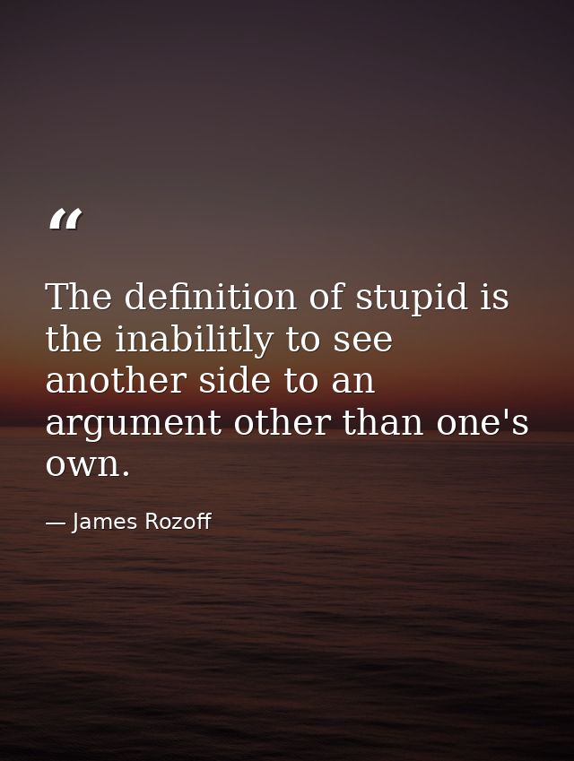 The definition of stupid is the inabilitly to see another side to an argument other than one's own. — James Rozoff