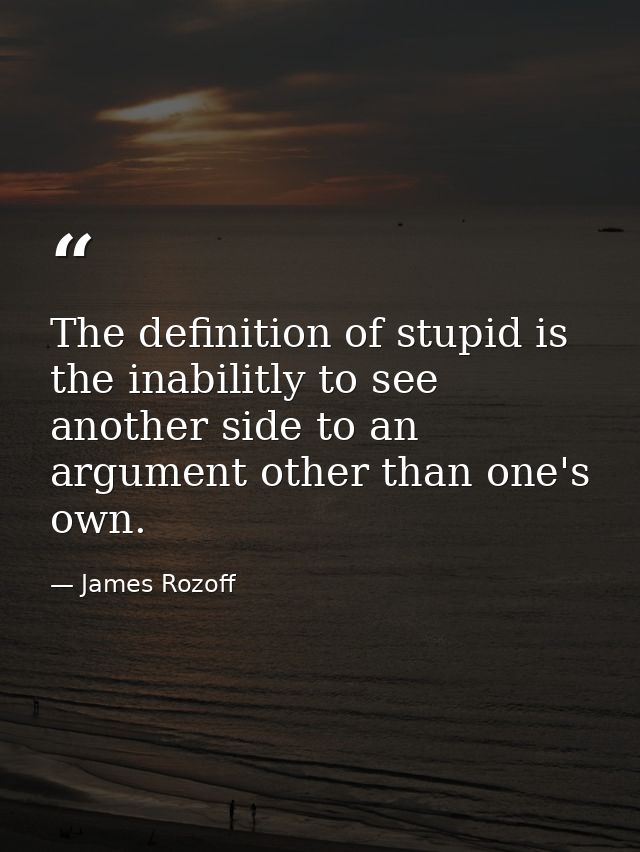 The definition of stupid is the inabilitly to see another side to an argument other than one's own. — James Rozoff