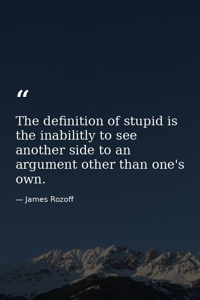 The definition of stupid is the inabilitly to see another side to an argument other than one's own. — James Rozoff
