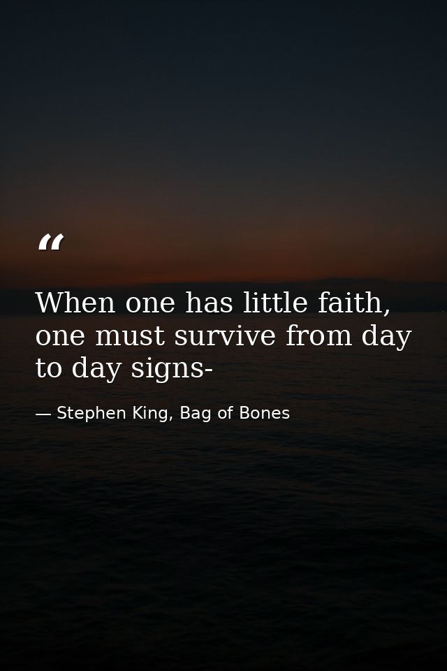 When one has little faith, one must survive from day to day signs- — Stephen King, Bag of Bones