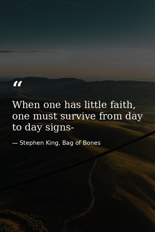 When one has little faith, one must survive from day to day signs- — Stephen King, Bag of Bones