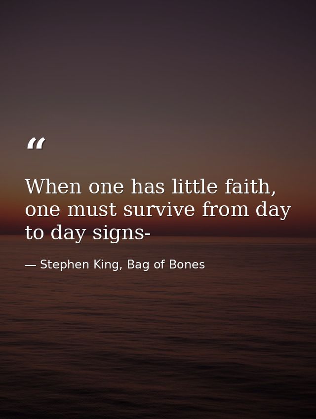 When one has little faith, one must survive from day to day signs- — Stephen King, Bag of Bones
