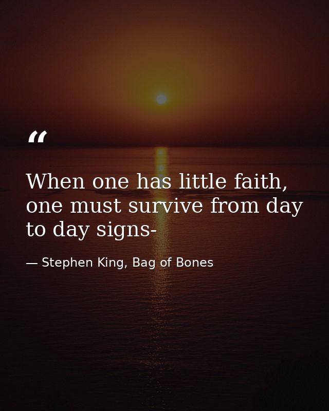 When one has little faith, one must survive from day to day signs- — Stephen King, Bag of Bones