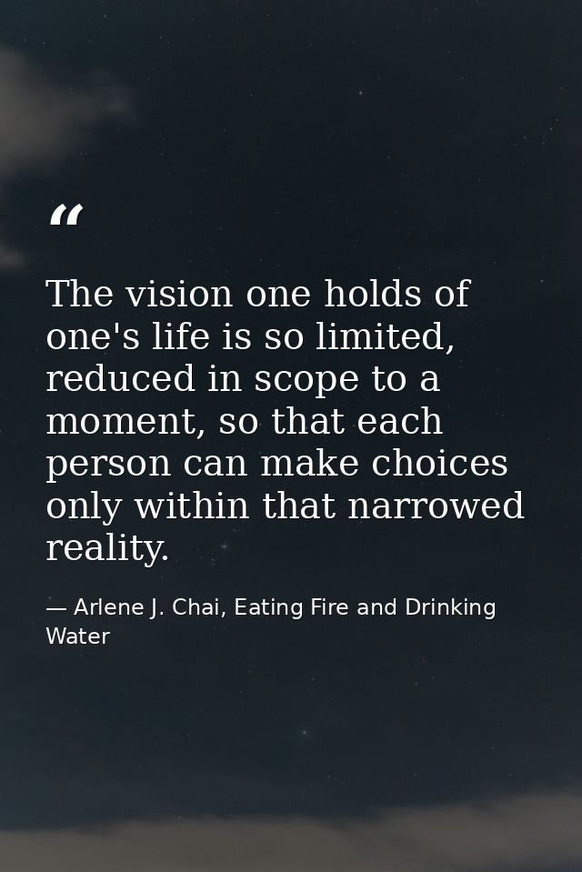 The vision one holds of one's life is so limited, reduced in scope to a moment, so that each person can make choices onl — Arlene J. Chai, Eating Fire and Drinking Water