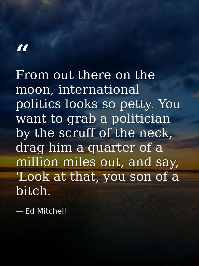 From out there on the moon, international politics looks so petty. You want to grab a politician by the scruff of the ne — Ed Mitchell