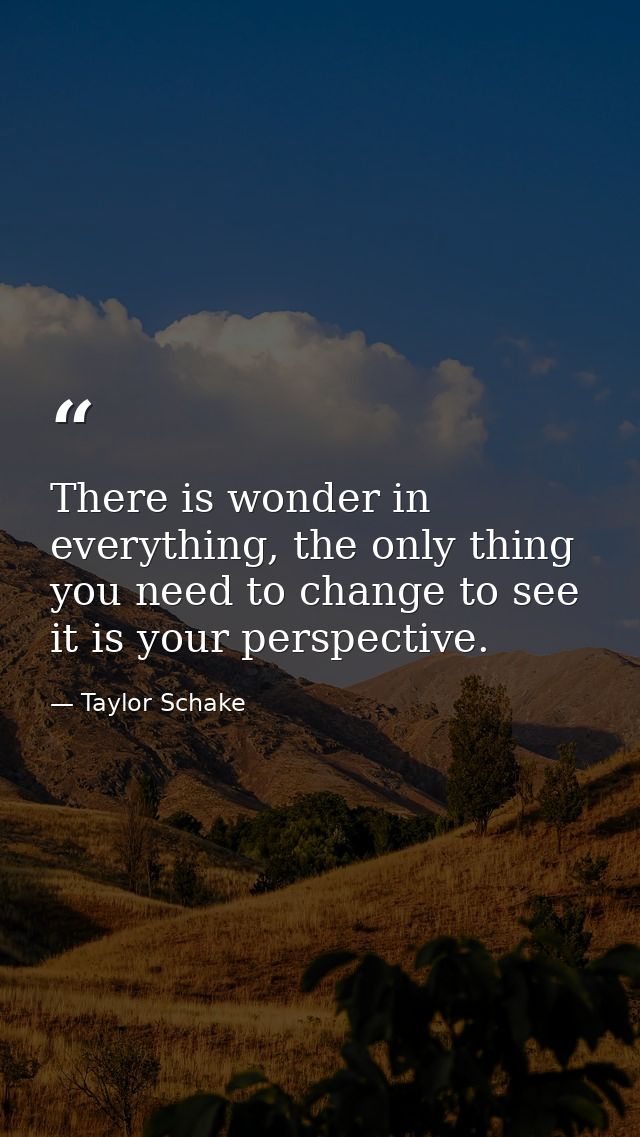 There is wonder in everything, the only thing you need to change to see it is your perspective. — Taylor Schake