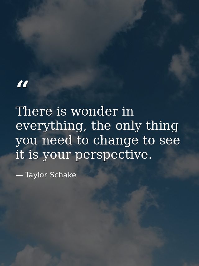There is wonder in everything, the only thing you need to change to see it is your perspective. — Taylor Schake