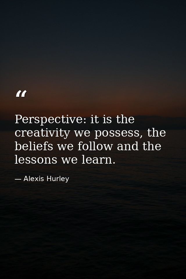 Perspective: it is the creativity we possess, the beliefs we follow and the lessons we learn. — Alexis Hurley