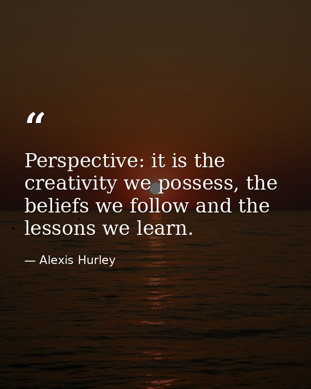 Perspective: it is the creativity we possess, the beliefs we follow and the lessons we learn. — Alexis Hurley