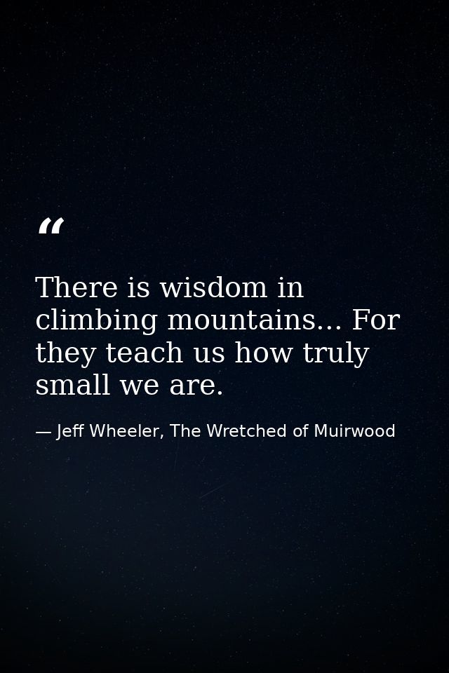 There is wisdom in climbing mountains... For they teach us how truly small we are. — Jeff Wheeler, The Wretched of Muirwood