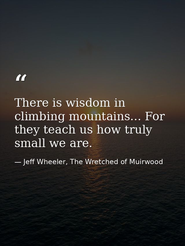 There is wisdom in climbing mountains... For they teach us how truly small we are. — Jeff Wheeler, The Wretched of Muirwood