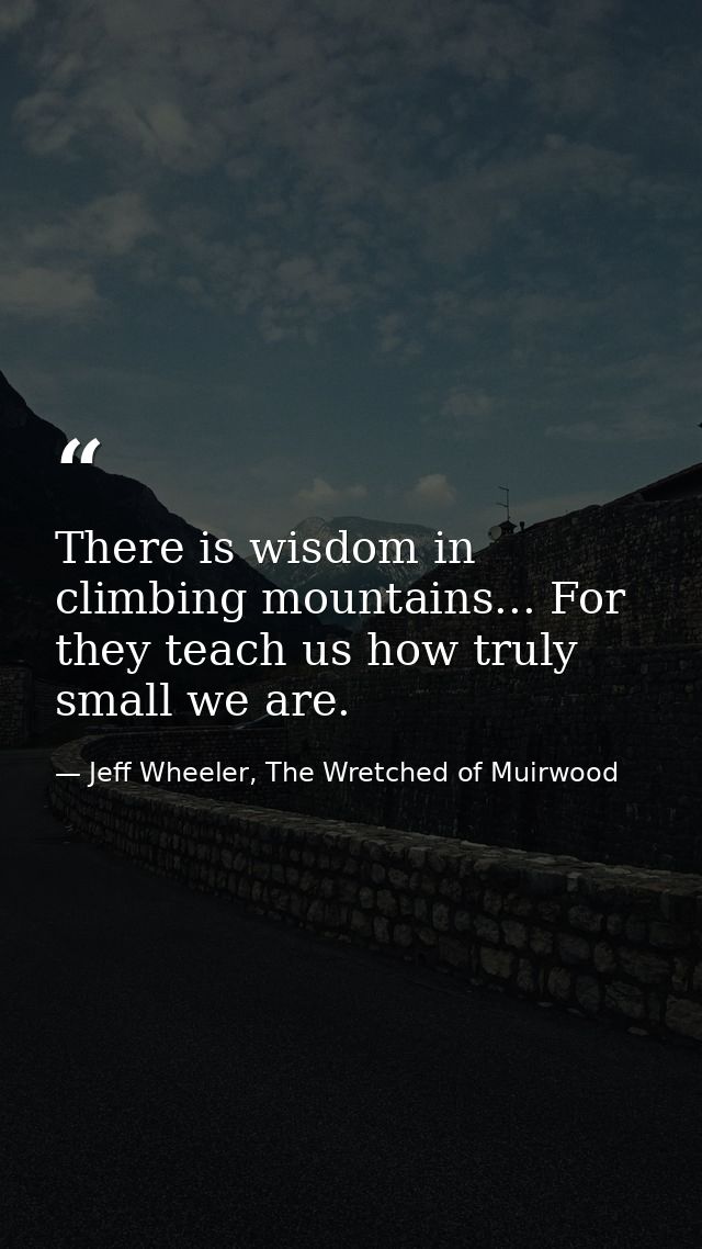 There is wisdom in climbing mountains... For they teach us how truly small we are. — Jeff Wheeler, The Wretched of Muirwood