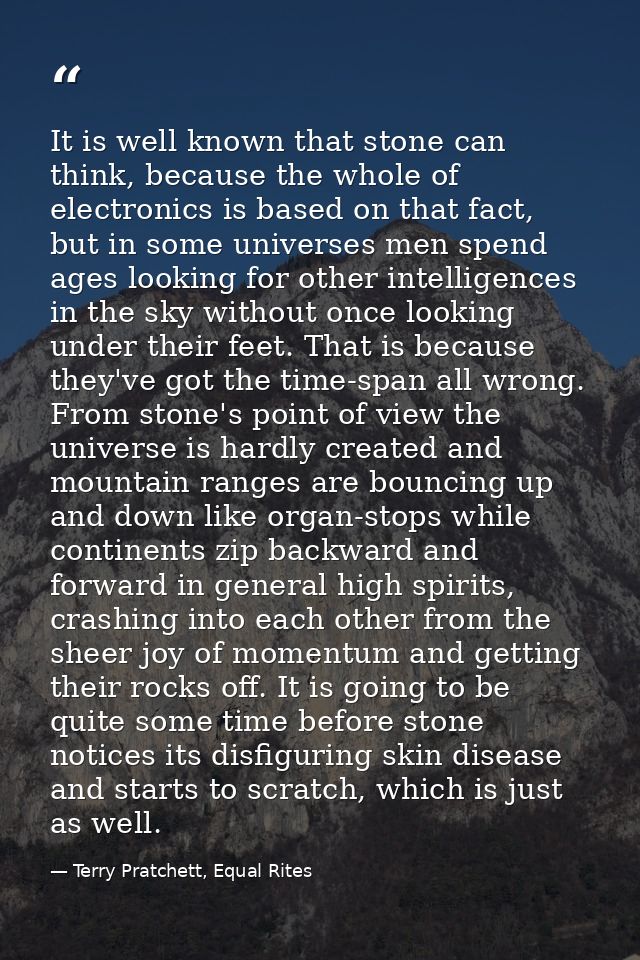 It is well known that stone can think, because the whole of electronics is based on that fact, but in some universes men — Terry Pratchett, Equal Rites