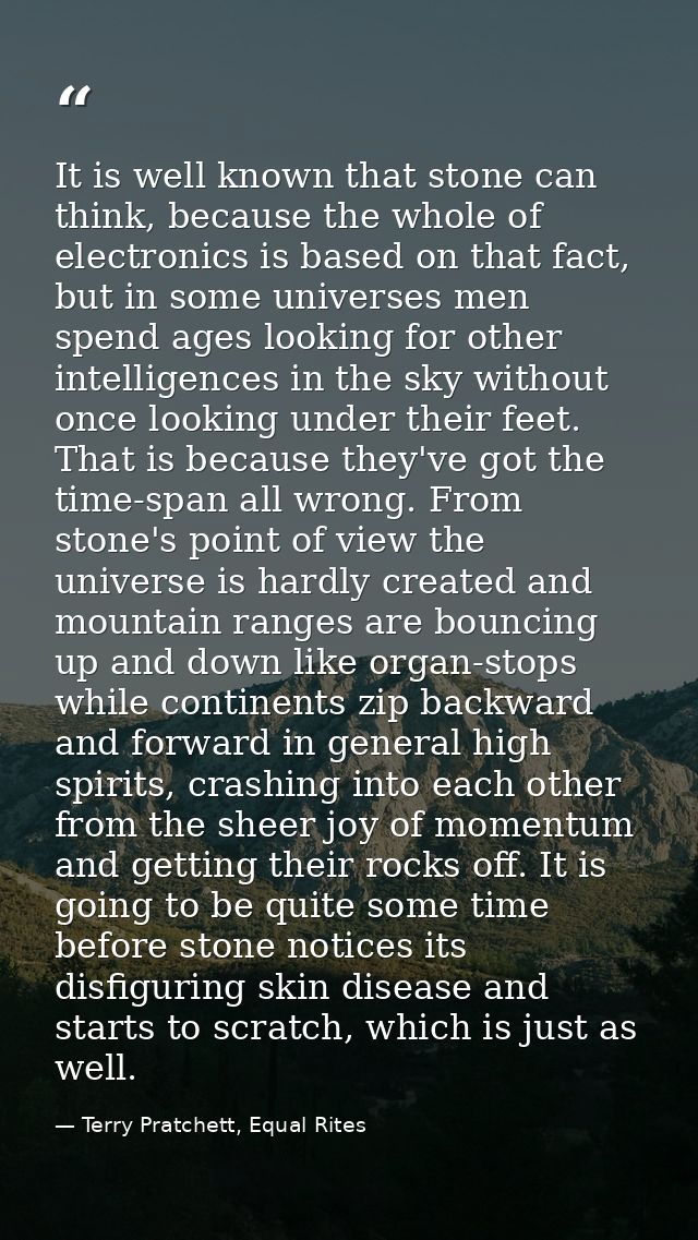 It is well known that stone can think, because the whole of electronics is based on that fact, but in some universes men — Terry Pratchett, Equal Rites