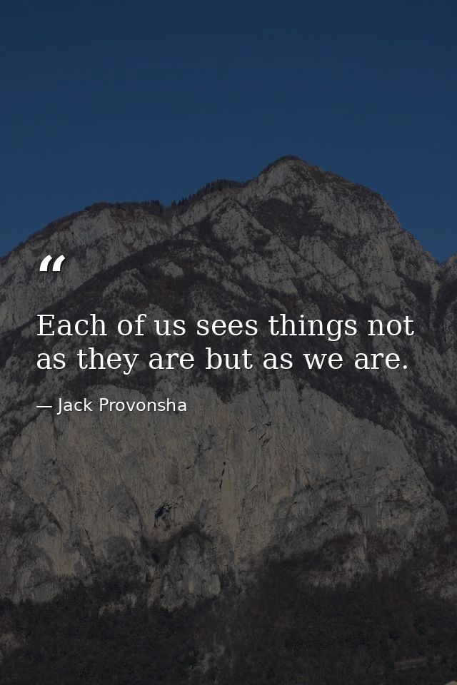Each of us sees things not as they are but as we are. — Jack Provonsha