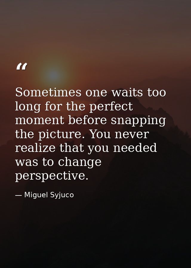 Sometimes one waits too long for the perfect moment before snapping the picture. You never realize that you needed was t — Miguel Syjuco