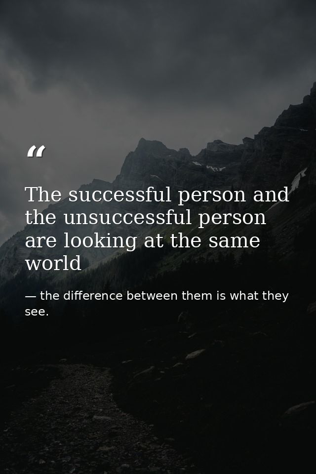 The successful person and the unsuccessful person are looking at the same world — the difference between them is what they see.