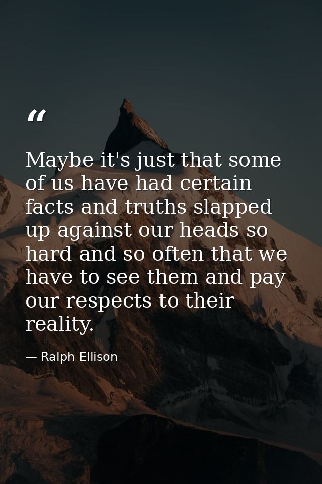 Maybe it's just that some of us have had certain facts and truths slapped up against our heads so hard and so often that — Ralph Ellison