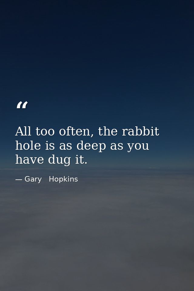 All too often, the rabbit hole is as deep as you have dug it. — Gary   Hopkins