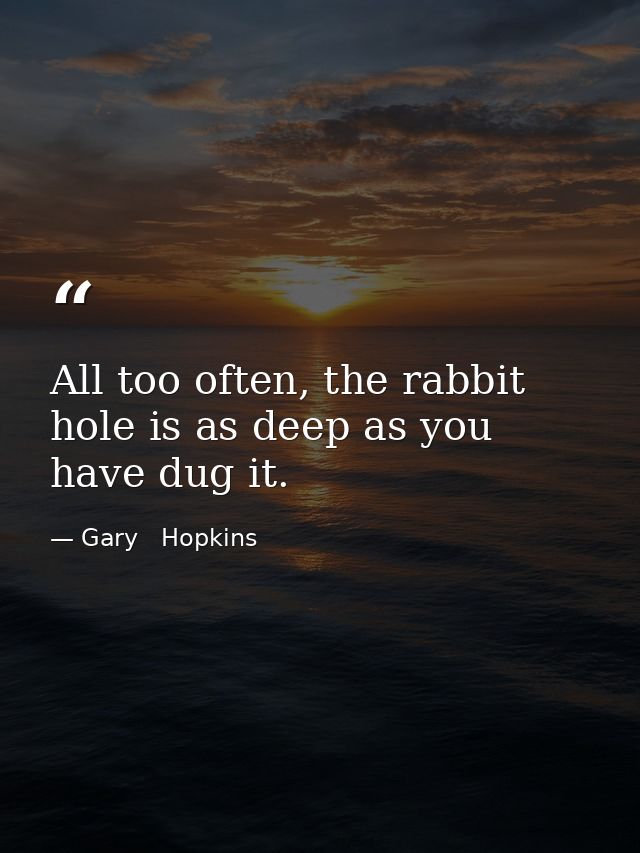 All too often, the rabbit hole is as deep as you have dug it. — Gary   Hopkins