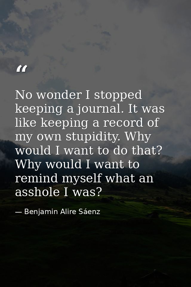 No wonder I stopped keeping a journal. It was like keeping a record of my own stupidity. Why would I want to do that? Wh — Benjamin Alire Sáenz