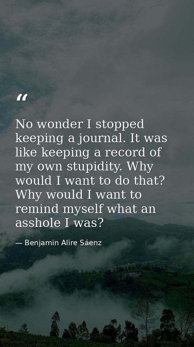 No wonder I stopped keeping a journal. It was like keeping a record of my own stupidity. Why would I want to do that? Wh — Benjamin Alire Sáenz