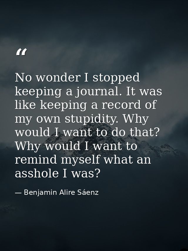 No wonder I stopped keeping a journal. It was like keeping a record of my own stupidity. Why would I want to do that? Wh — Benjamin Alire Sáenz