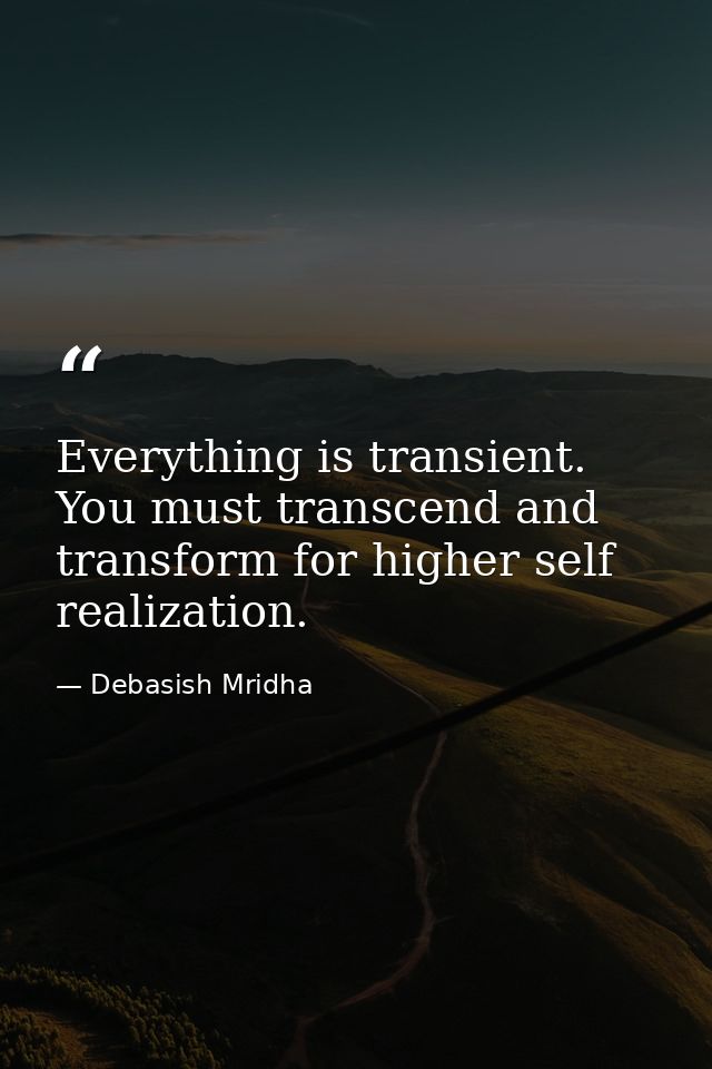 Everything is transient. You must transcend and transform for higher self realization. — Debasish Mridha