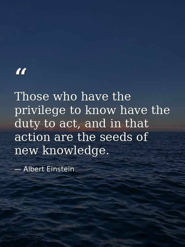 Those who have the privilege to know have the duty to act, and in that action are the seeds of new knowledge. — Albert Einstein